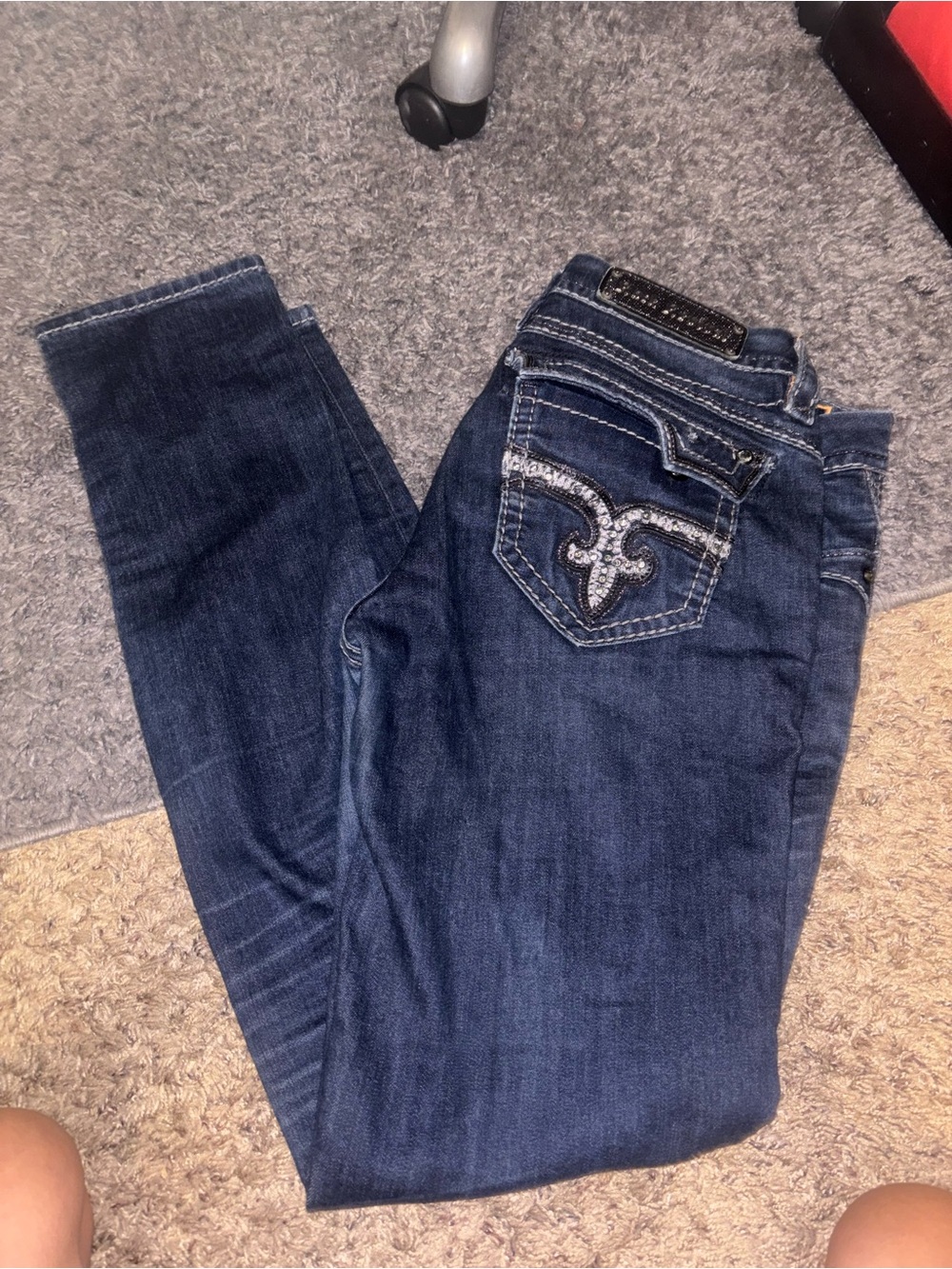 Rock Revival Dark Blue Skinny Jeans with Embroidered Back Pockets Kailyn